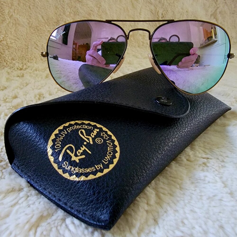 Ray-Ban 3025 Original Aviator Bronze Matte Violet Mirror Men's Large Metal